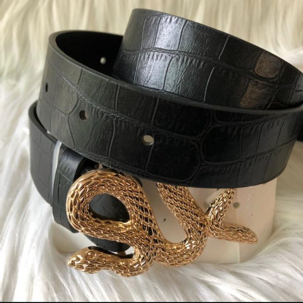 Snake Buckle Faux-Leather Belt